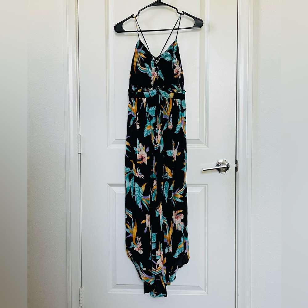 Forever 21 Tropical Halter Spaghetti Strap Maxi w/ slits Multicolored small